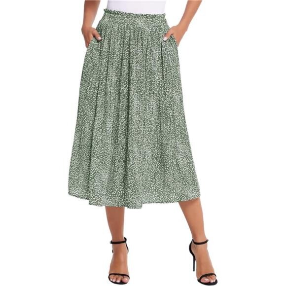 Women's Midi Skirts High Waisted Pleated A-Line Swing Skirts Summer - Picture 1 of 12
